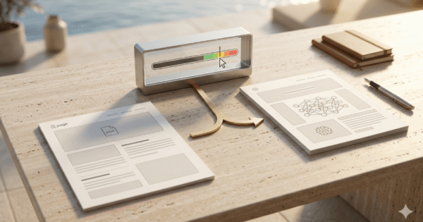 Resultados de búsqueda de Google con una opción de página generada por IA y evaluación de calidad de landing